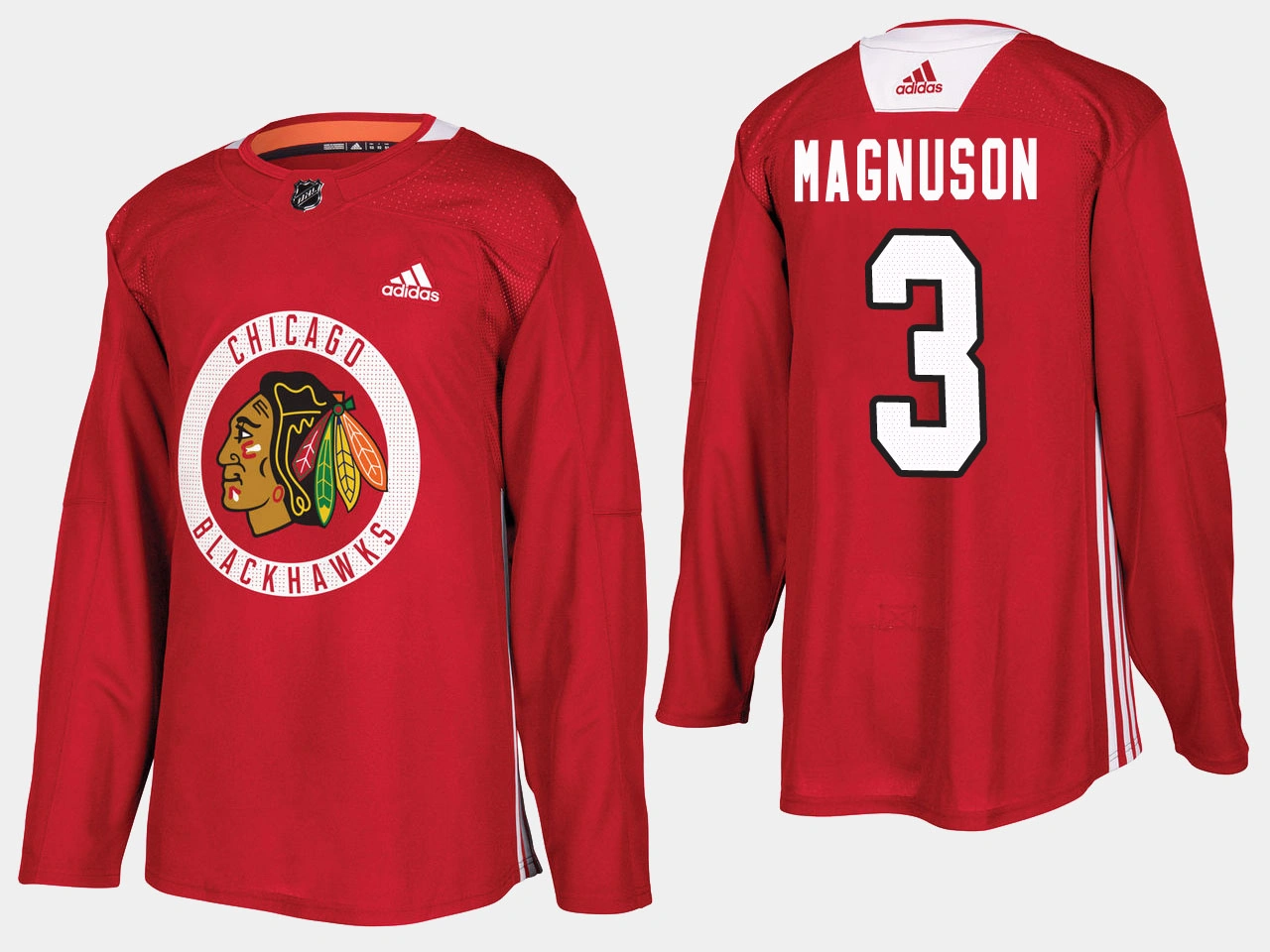 Chicago Blackhawks #3 Retired Keith Magnuson Home Adidas Practice Player Red Jersey Chicago Blackhawks #3 Retired Keith Magnuson Home Adidas Practice Player Red Jersey