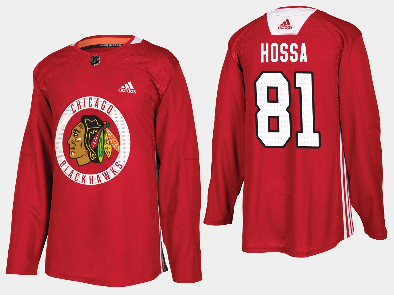 Women's Chicago Blackhawks #81 Marian Hossa Home Adidas Practice Player Red Jersey
