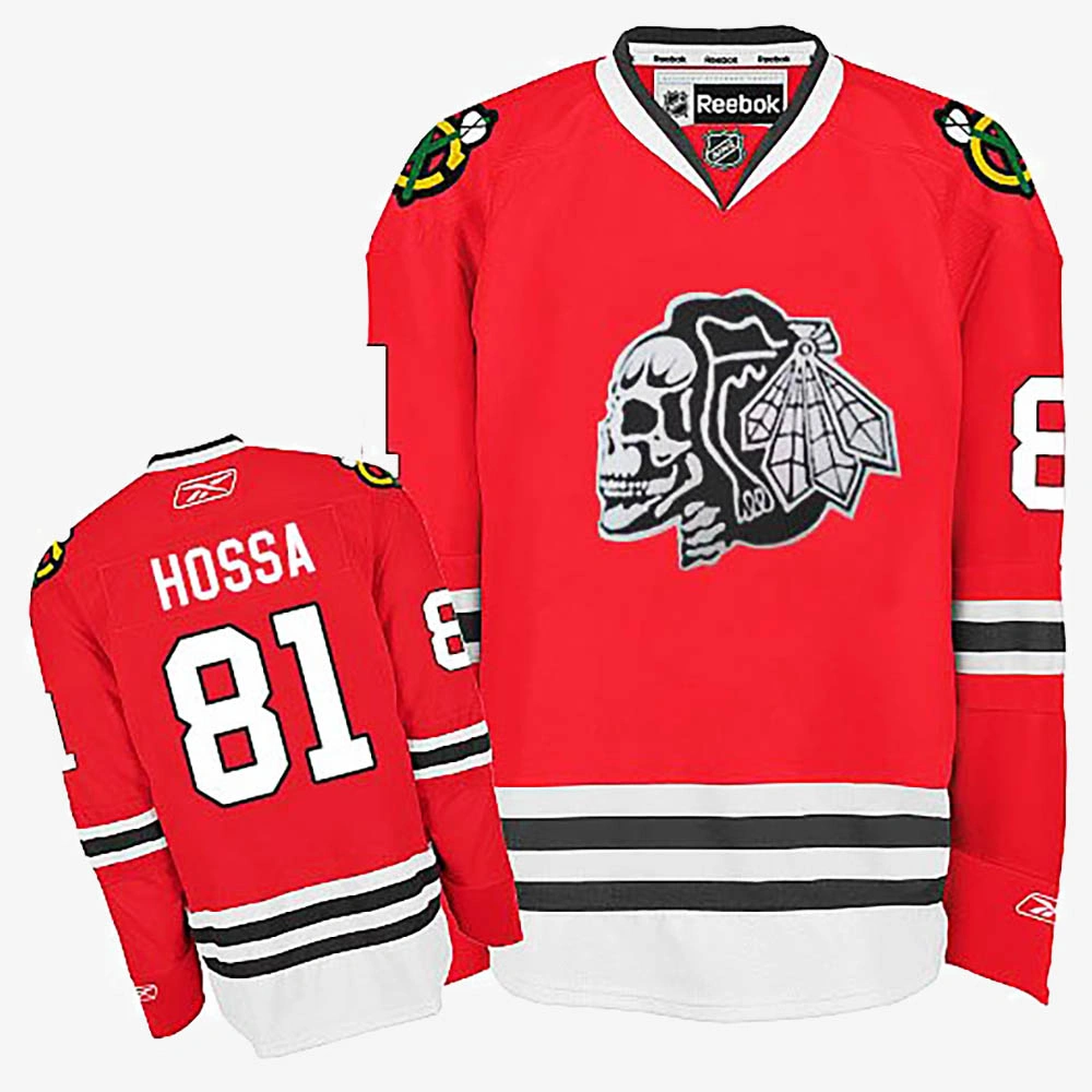 Marian Hossa Chicago Blackhawks Red White Skull Jersey