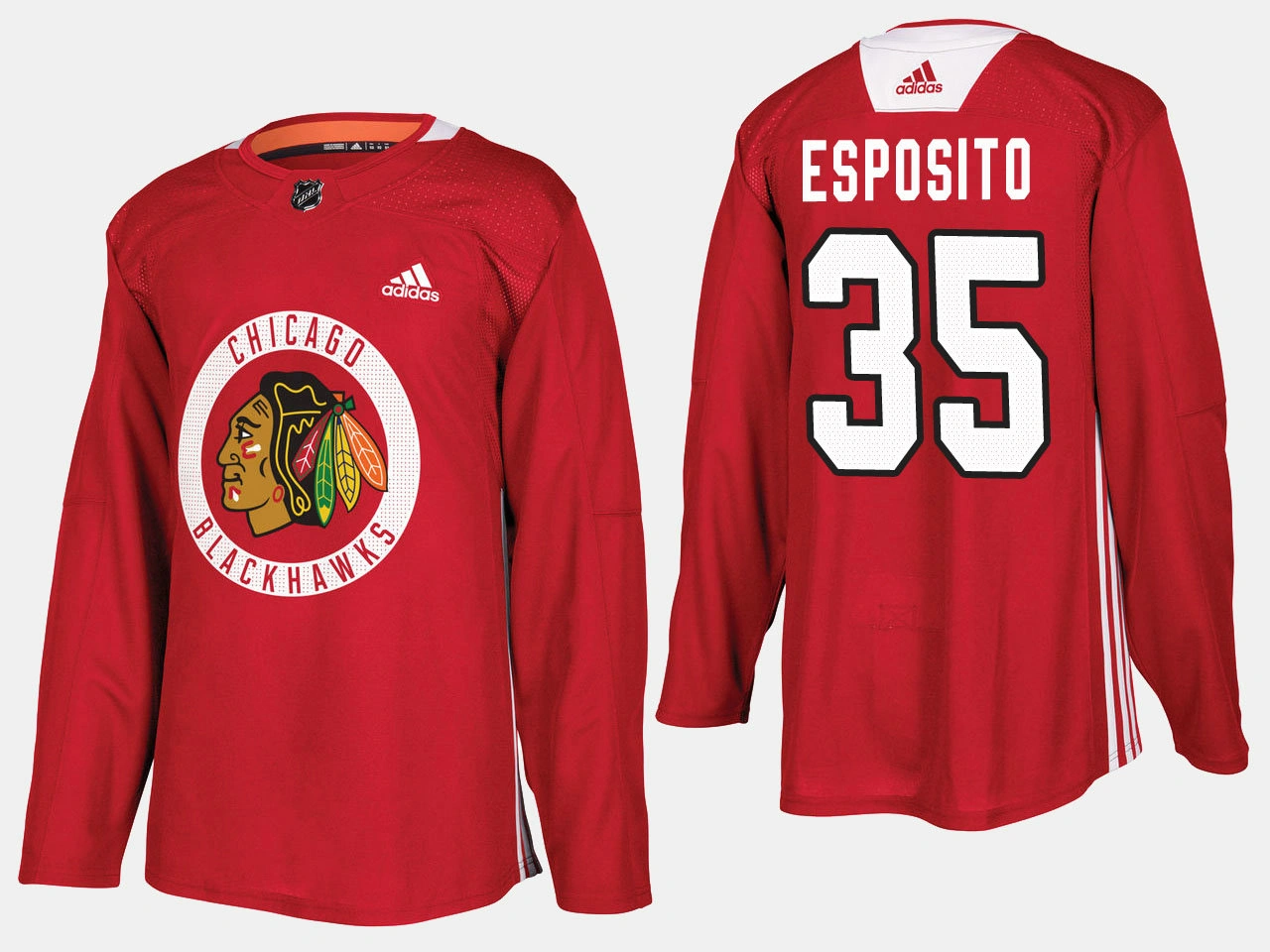 Youth Chicago Blackhawks #35 Retired Tony Esposito Home Adidas Practice Player Red Jersey Youth Chicago Blackhawks #35 Retired Tony Esposito Home Adidas Practice Player Red Jersey