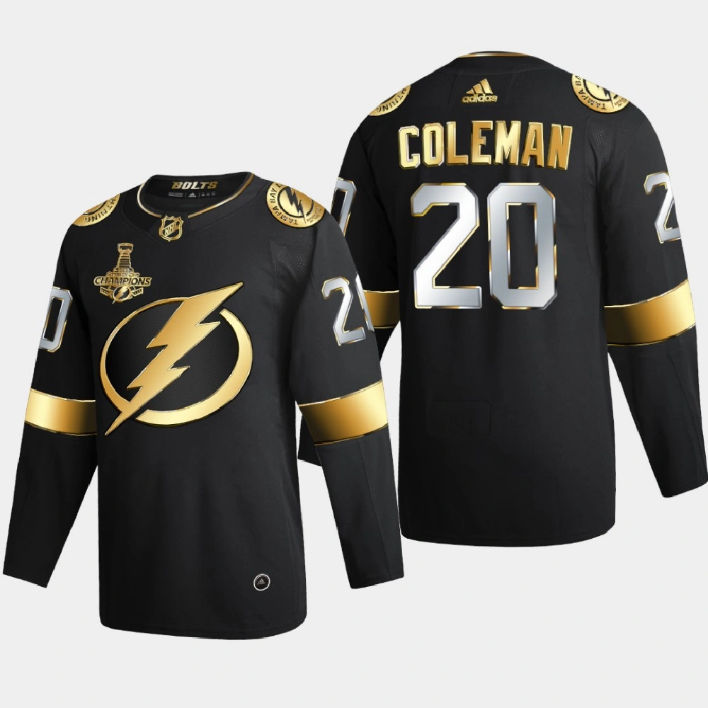 Men's Tampa Bay Lightning Blake Coleman #20 2020 Stanley Cup Champions Authentic Golden Limited Black Jersey Men's Tampa Bay Lightning Blake Coleman #20 2020 Stanley Cup Champions Authentic Golden Limited Black Jersey
