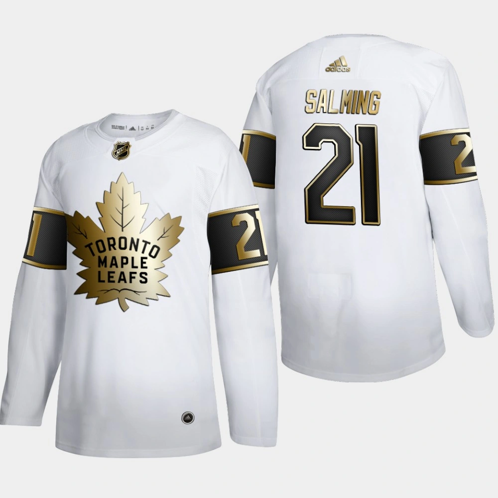 Women's Toronto Maple Leafs Borje Salming #21 NHL Golden Edition White Retired Authentic Jersey
