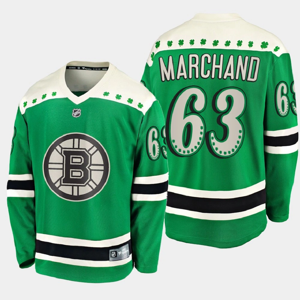 Youth Boston Bruins Brad Marchand #63 2021 St. Patrick's Day Green Jersey