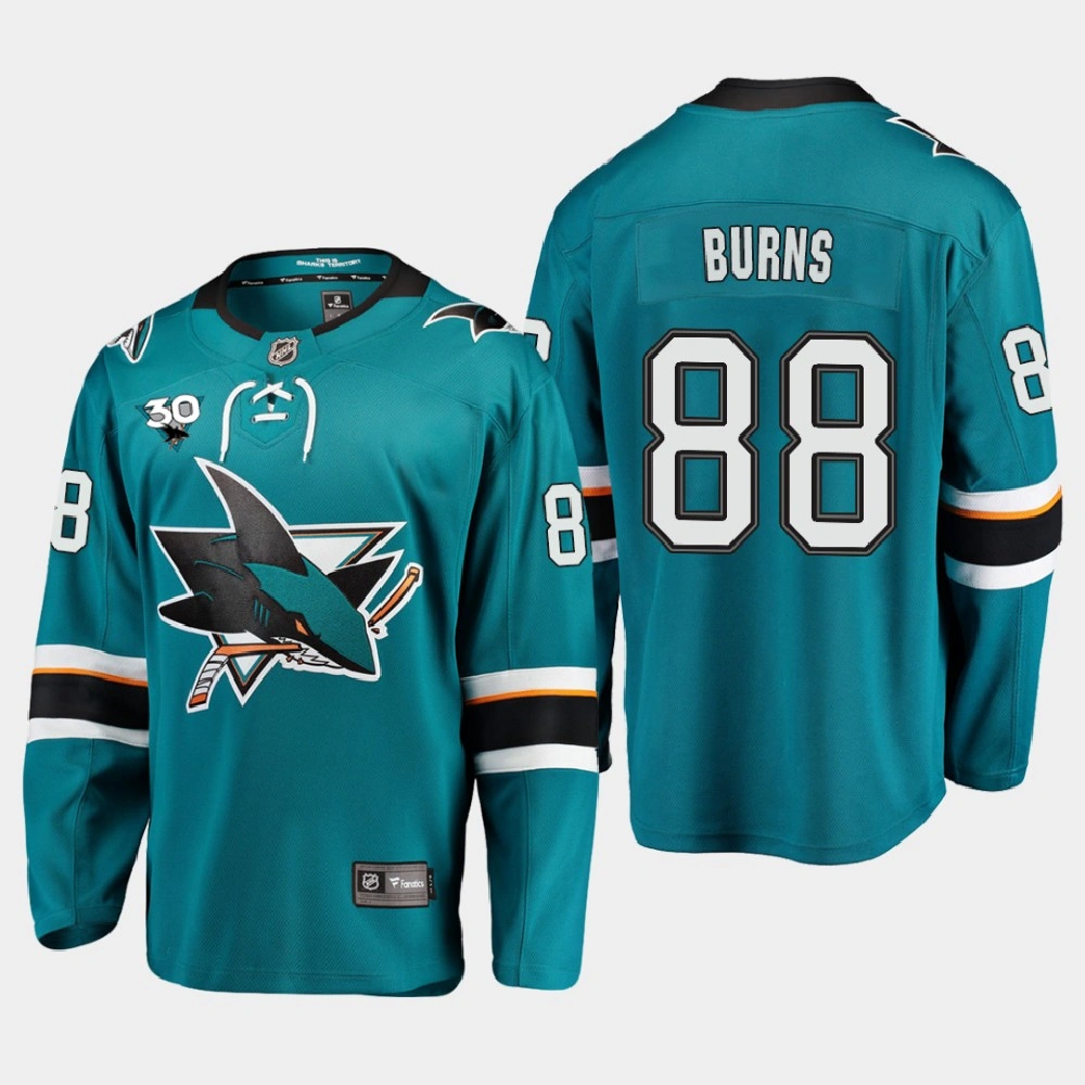 Youth San Jose Sharks #88 Brent Burns 2020-21 Home Commemorate 30th Anniversary Teal Jersey
