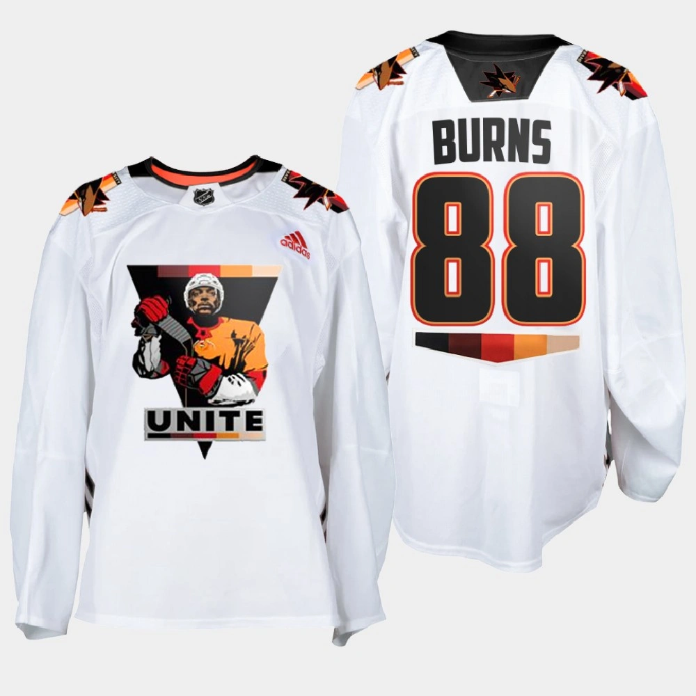 Men San Jose Sharks Brent Burns #88 Terry Smith Unite special warmup White Jersey