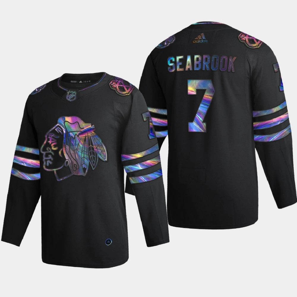 Men Chicago Blackhawks Brent Seabrook #7 Iridescent Holographic Collection Authentic Black Jersey