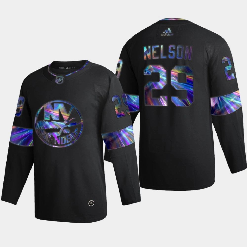 Men's New York Islanders Brock Nelson #29 Iridescent Holographic Authentic Black Jersey
