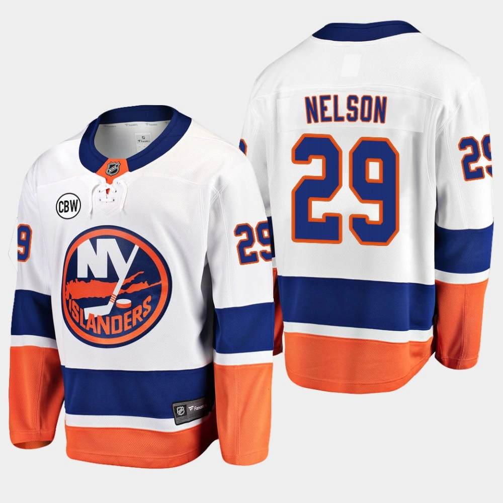 Men's New York Islanders Brock Nelson #29 2018-19 Away White Breakaway CBW Jersey