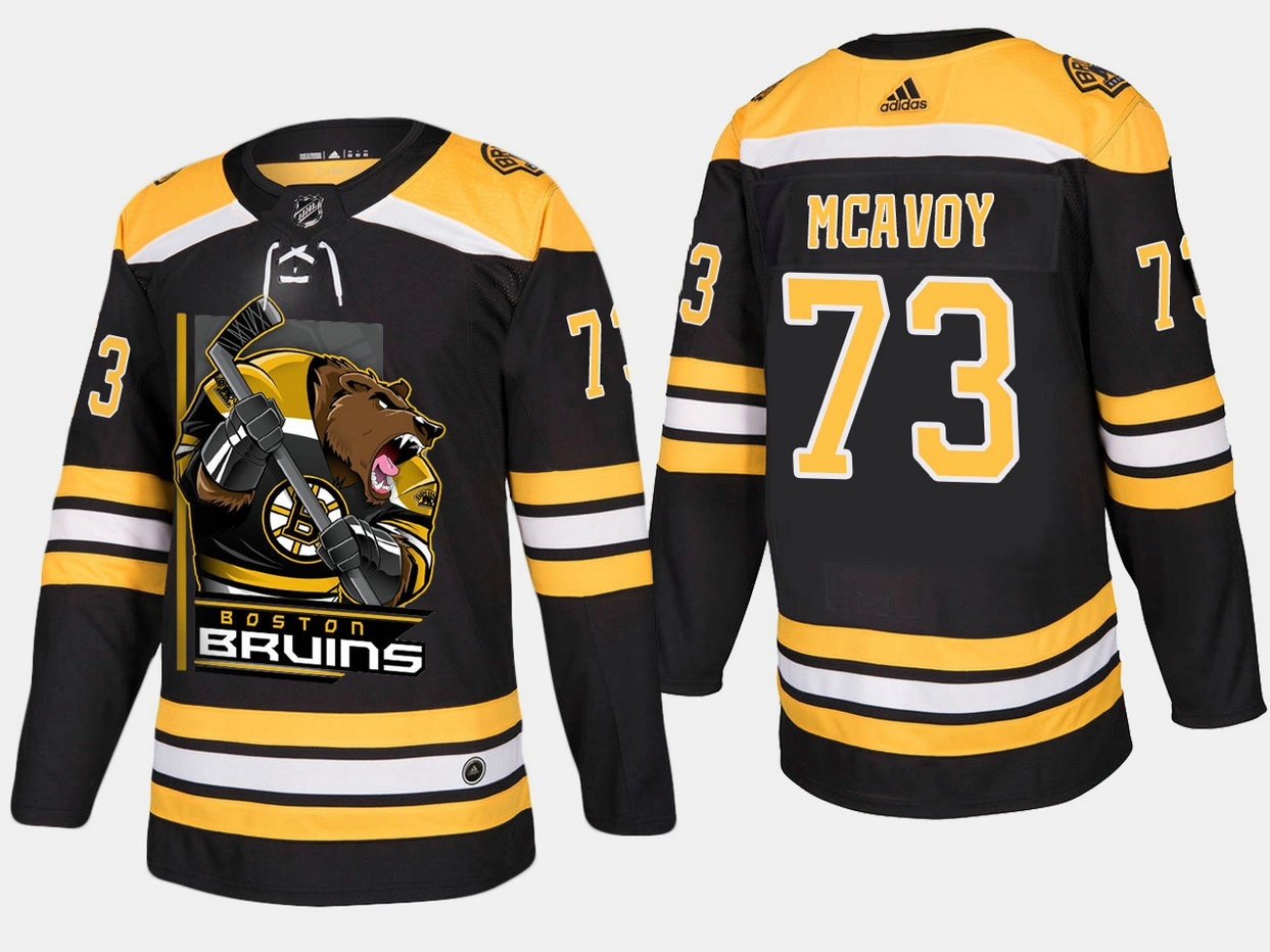 Boston Bruins #73 Charlie McAvoy Cartoon Team Logo White Jersey Boston Bruins #73 Charlie McAvoy Cartoon Team Logo White Jersey