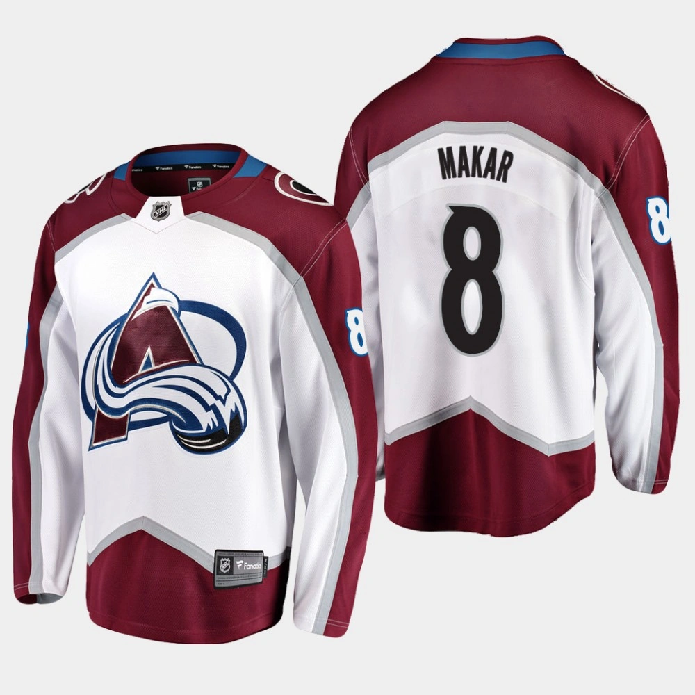 Men's Colorado Avalanche Cale Makar #8 Away White Breakaway Player Jersey Men's Colorado Avalanche Cale Makar #8 Away White Breakaway Player Jersey