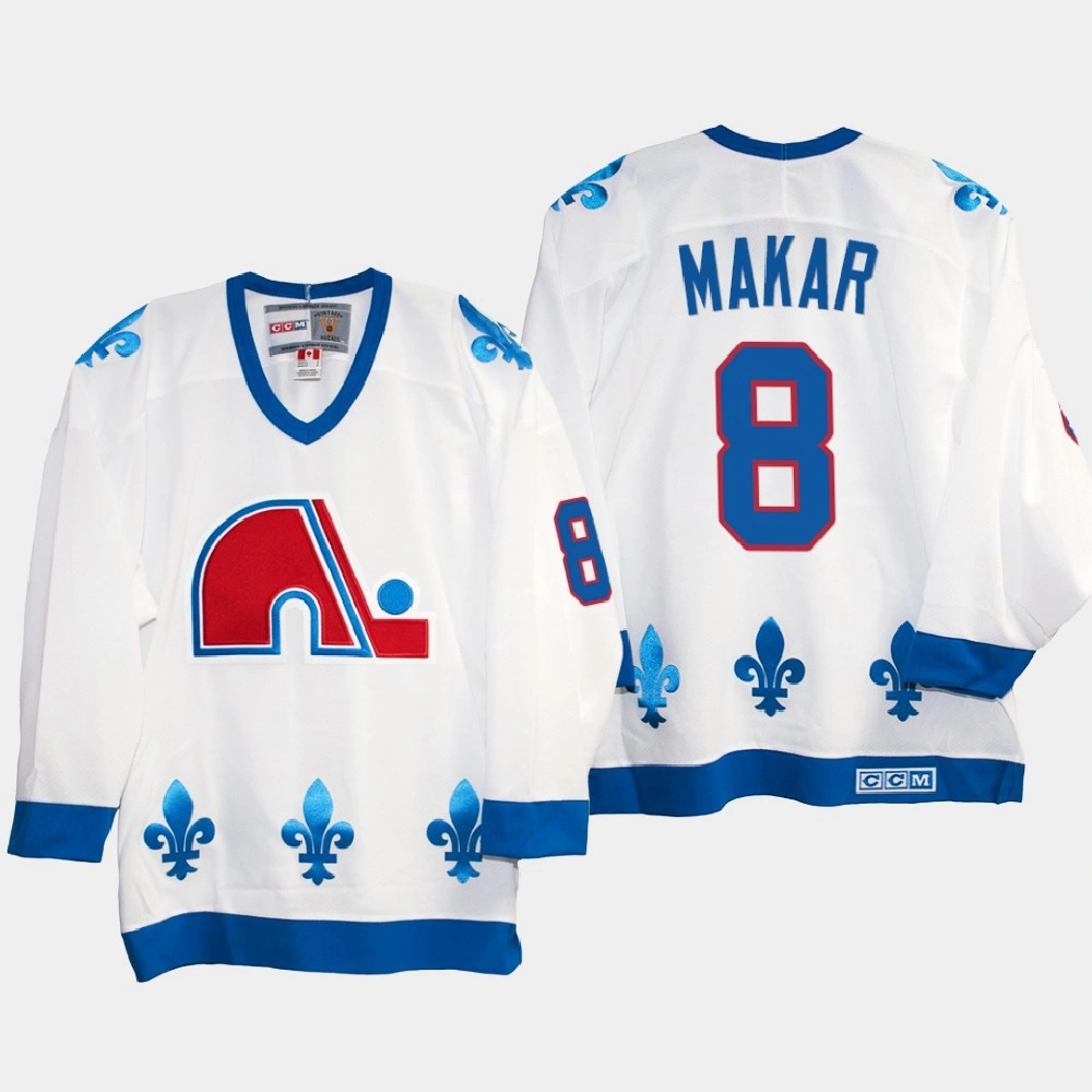 Men's Quebec Nordiques Cale Makar #8 Vintage White Replica 25th Throwback Jersey