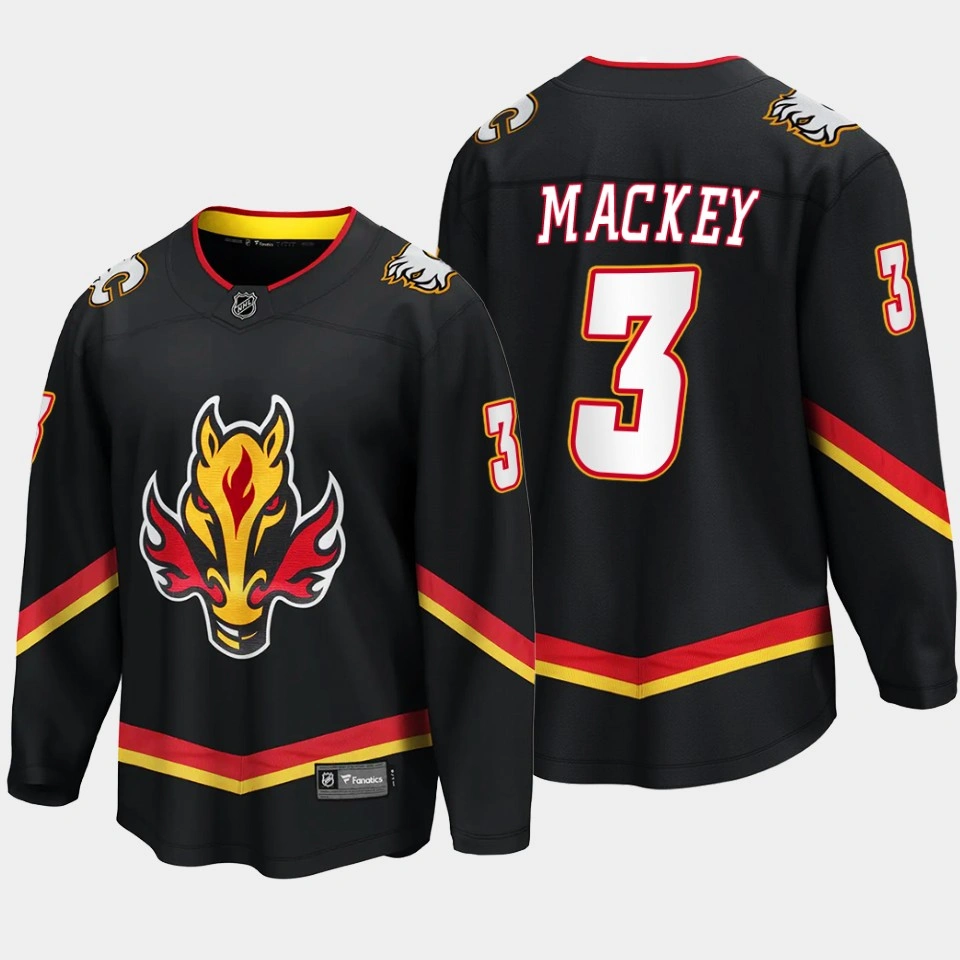 Calgary Flames Connor Mackey Alternate Black #3 Jersey Breakaway Player Calgary Flames Connor Mackey Alternate Black #3 Jersey Breakaway Player