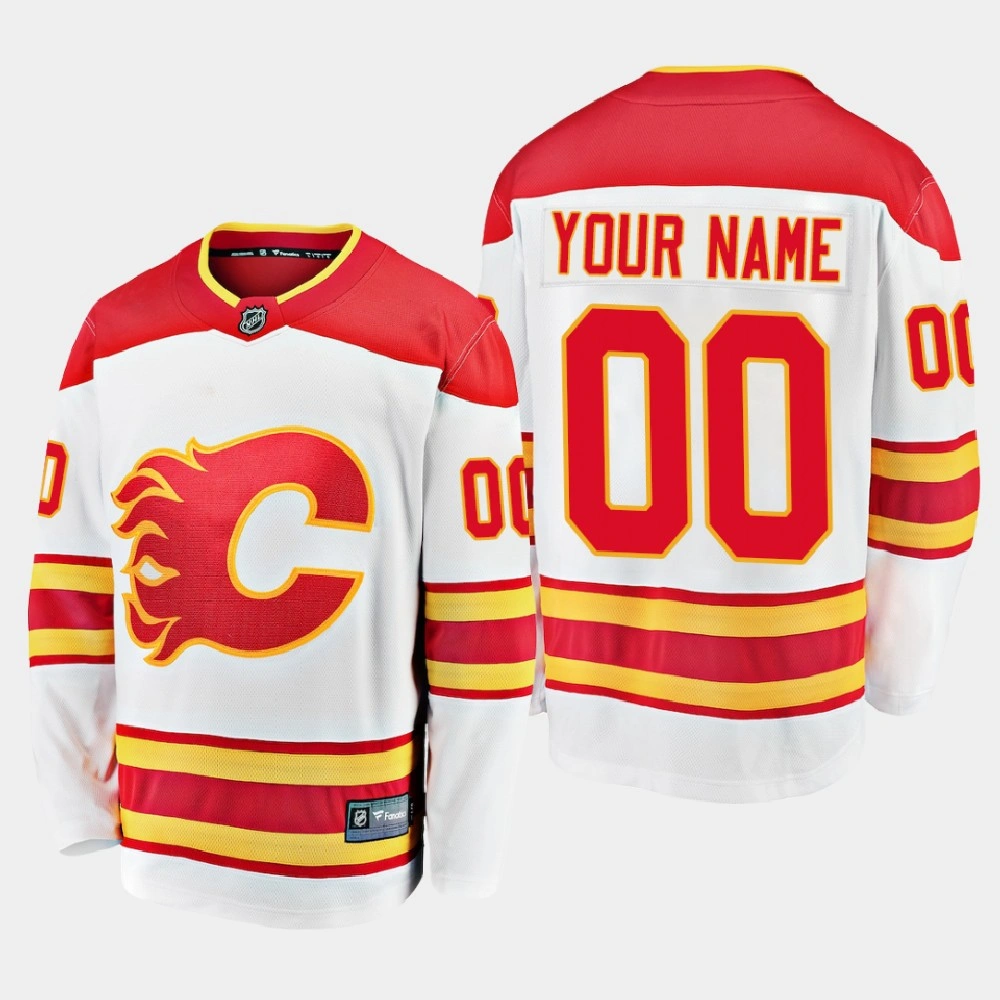 Men's Calgary Flames Custom #00 Away 2020-21 Premier White Jersey Men's Calgary Flames Custom #00 Away 2020-21 Premier White Jersey
