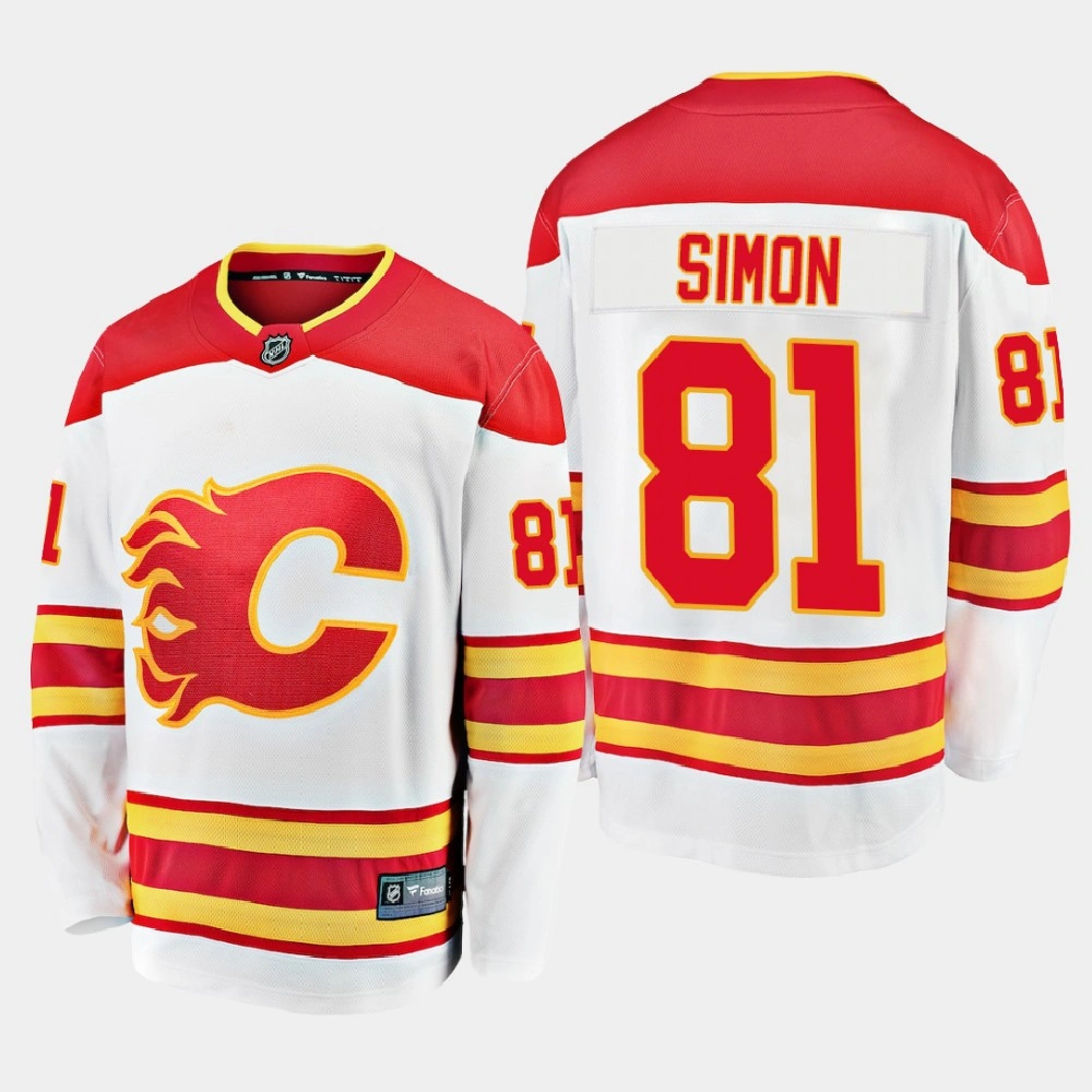Men's Calgary Flames Dominik Simon #81 Away 2020-21 Breakaway Player White Jersey