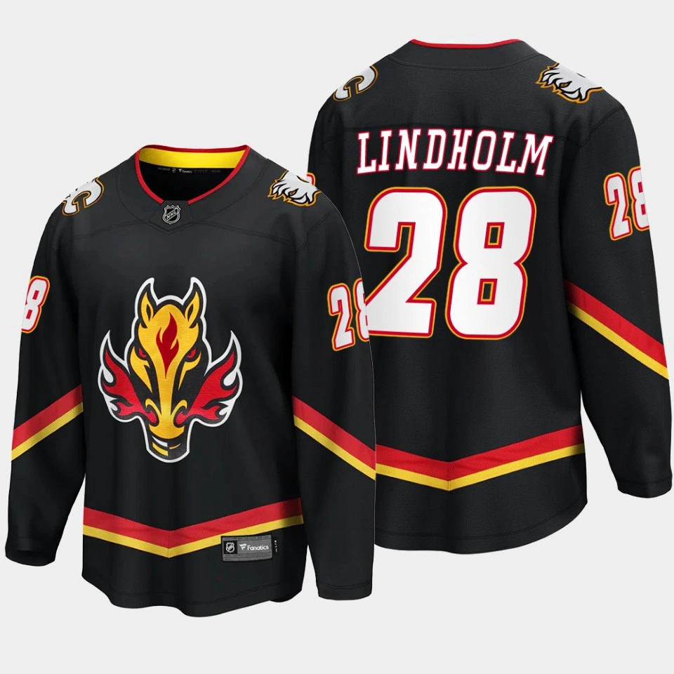 Calgary Flames Elias Lindholm Alternate Black #28 Jersey Breakaway Player