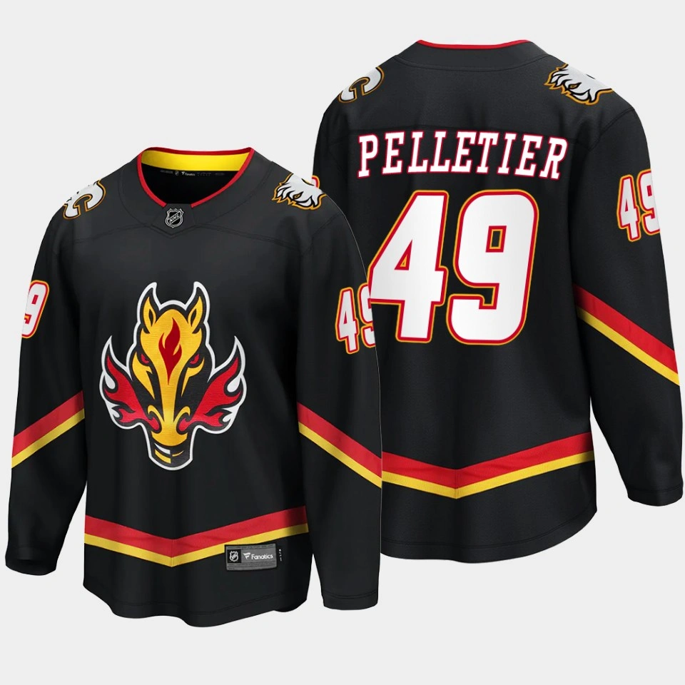 Calgary Flames Jakob Pelletier Alternate Black #49 Jersey Breakaway Player