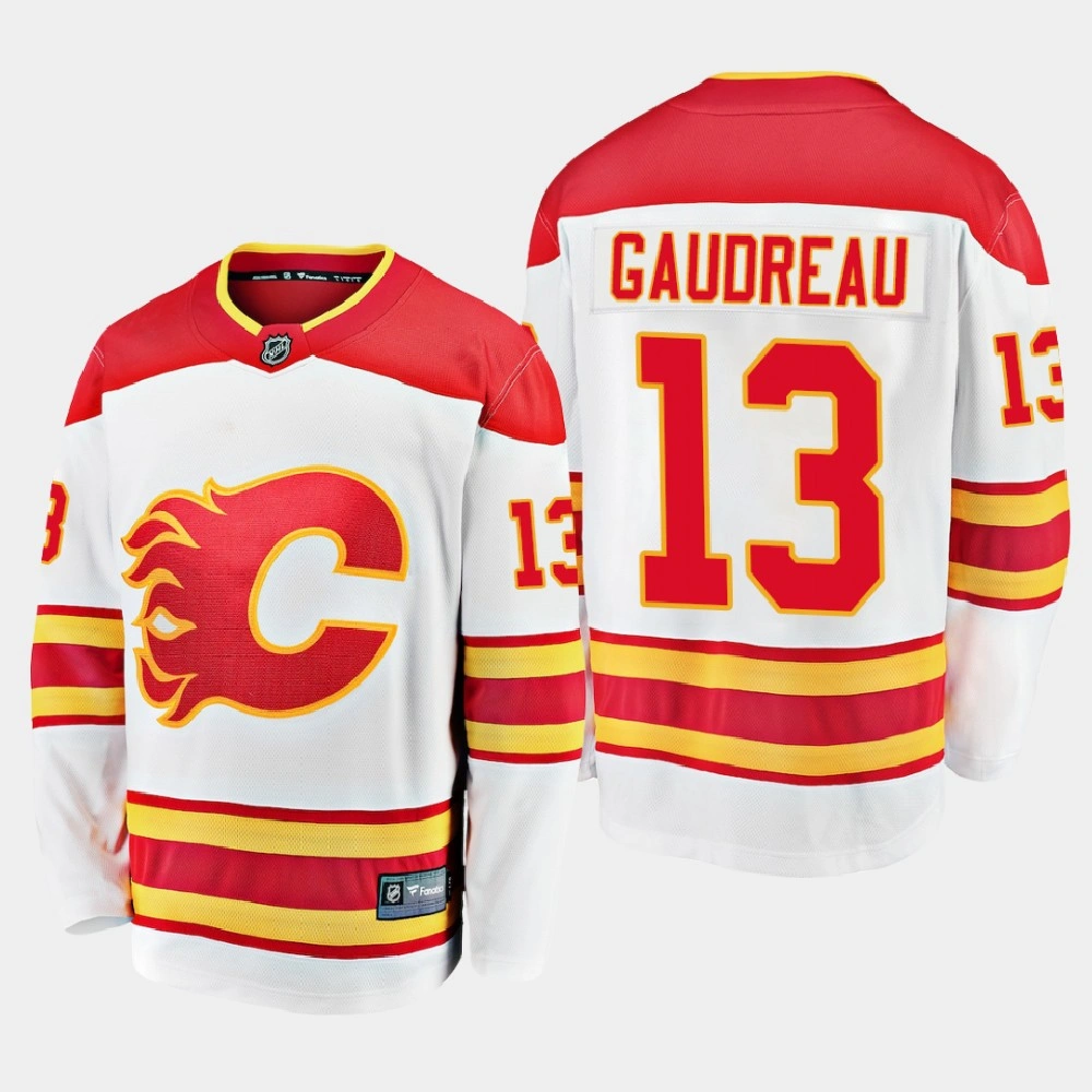 Men's Calgary Flames Johnny Gaudreau #13 Away 2020-21 Premier White Jersey