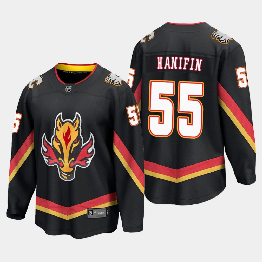 Women's Calgary Flames Noah Hanifin #55 Special Edition 2021 Breakaway Black Jersey Women's Calgary Flames Noah Hanifin #55 Special Edition 2021 Breakaway Black Jersey