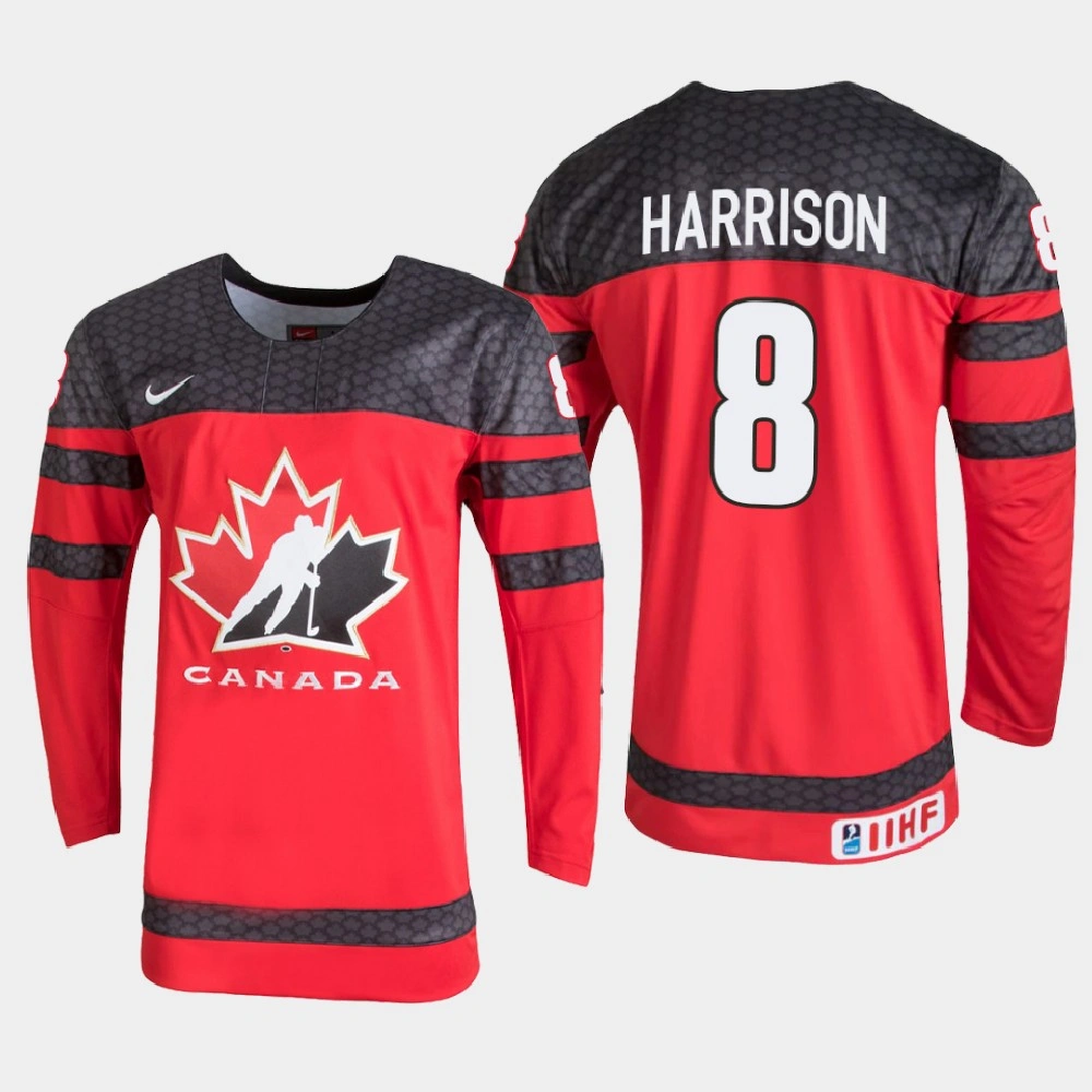Men's Canada Brett Harrison #8 2021 IIHF U18 World Championship Red Jersey Men's Canada Brett Harrison #8 2021 IIHF U18 World Championship Red Jersey