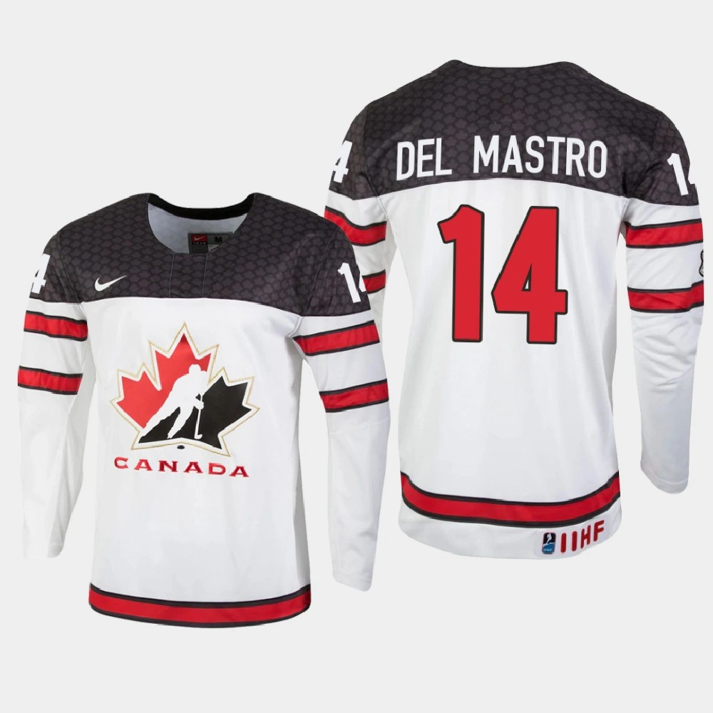 Youth Canada Ethan del Mastro #14 2021 IIHF U18 World Championship White Jersey