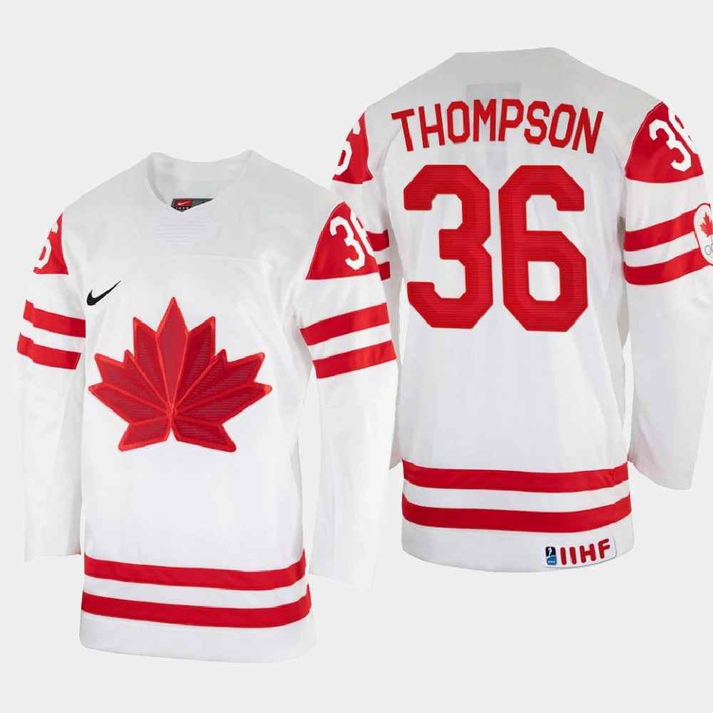 Youth Logan Thompson 2022 IIHF World Championship Canada Hockey Jersey White #36 Uniform Youth Logan Thompson 2022 IIHF World Championship Canada Hockey Jersey White #36 Uniform