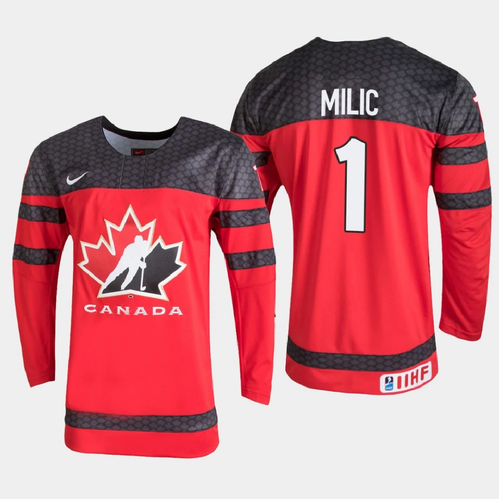 Men's Canada Thomas Milic #1 2021 IIHF U18 World Championship Red Jersey Men's Canada Thomas Milic #1 2021 IIHF U18 World Championship Red Jersey