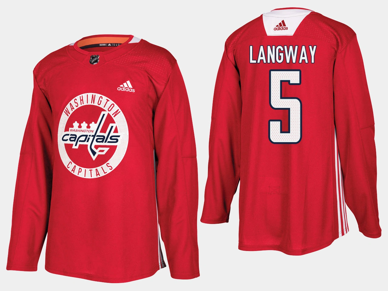 Washington Capitals #5 Retired Rod Langway Home Adidas Practice Player Red Jersey