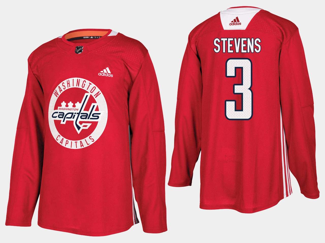 Washington Capitals #3 Retired Scott Stevens Home Adidas Practice Player Red Jersey Washington Capitals #3 Retired Scott Stevens Home Adidas Practice Player Red Jersey