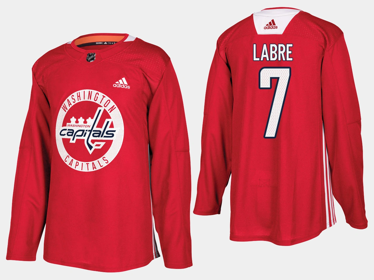 Youth Washington Capitals #7 Retired Yvon Labre Home Adidas Practice Player Red Jersey Youth Washington Capitals #7 Retired Yvon Labre Home Adidas Practice Player Red Jersey