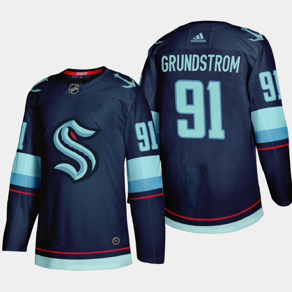 Men's Seattle Kraken Carl Grundstrom #91 2021 Expansion Draft Navy Jersey
