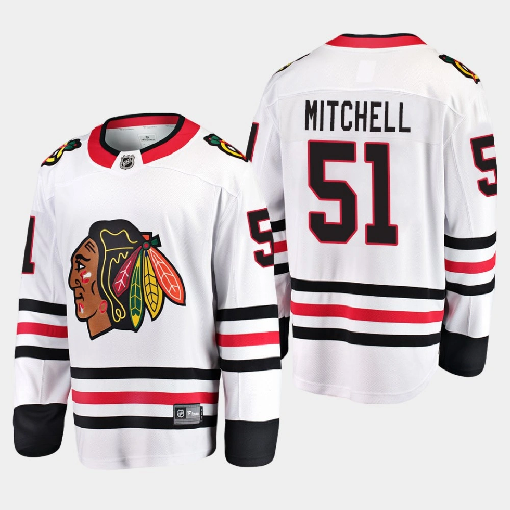 Men's Chicago Blackhawks Ian Mitchell #51 Away 2020-21 Breakaway Player White Jersey Men's Chicago Blackhawks Ian Mitchell #51 Away 2020-21 Breakaway Player White Jersey