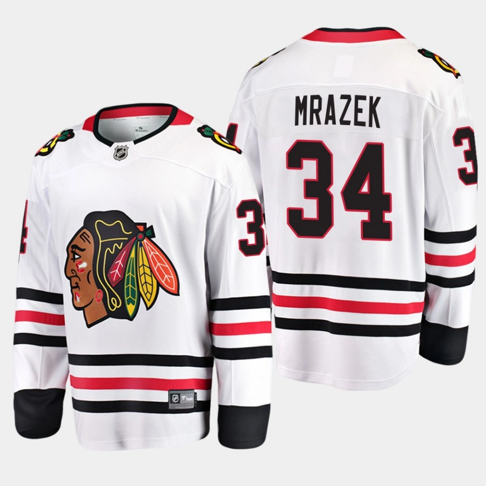 Petr Mrazek Chicago Blackhawks Away Breakaway Player White Jersey