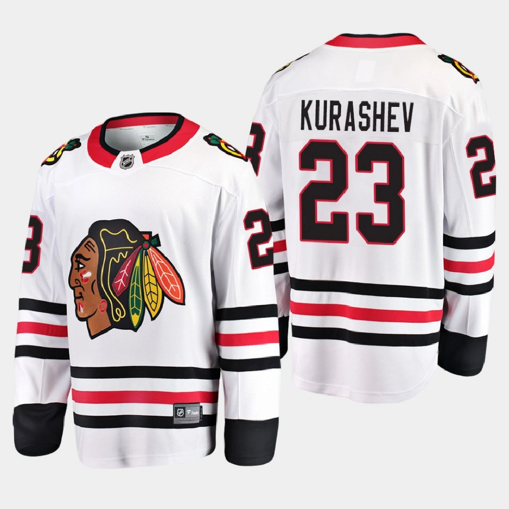 Youth Chicago Blackhawks Philipp Kurashev #23 Away 2020-21 Breakaway Player White Jersey Youth Chicago Blackhawks Philipp Kurashev #23 Away 2020-21 Breakaway Player White Jersey