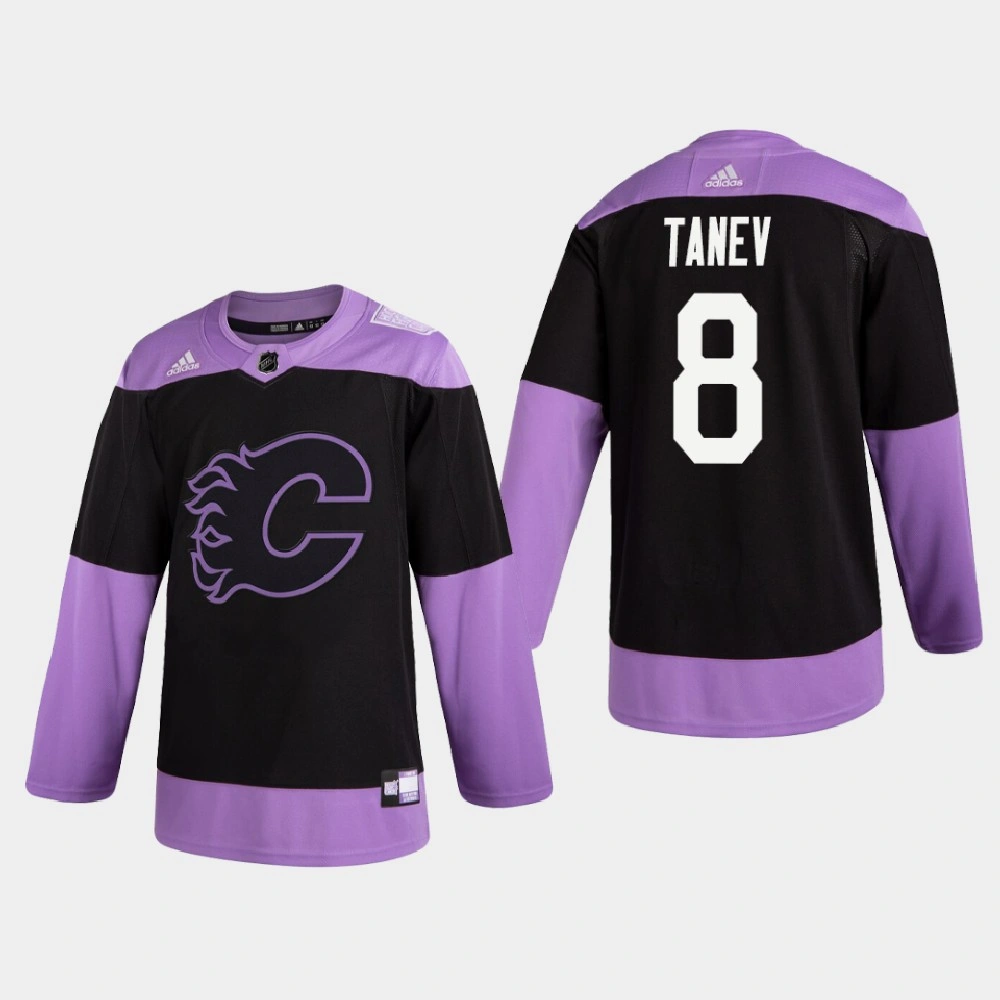 Women's Calgary Flames Chris Tanev #8 2020 Hockey Fights Cancer Practice Black Jersey