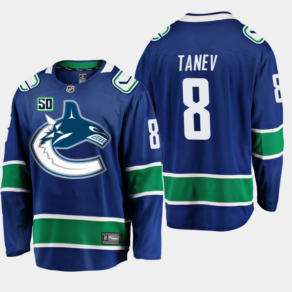 Men's Vancouver Canucks Christopher Tanev #8 Blue 50th Anniversary Home Player Jersey