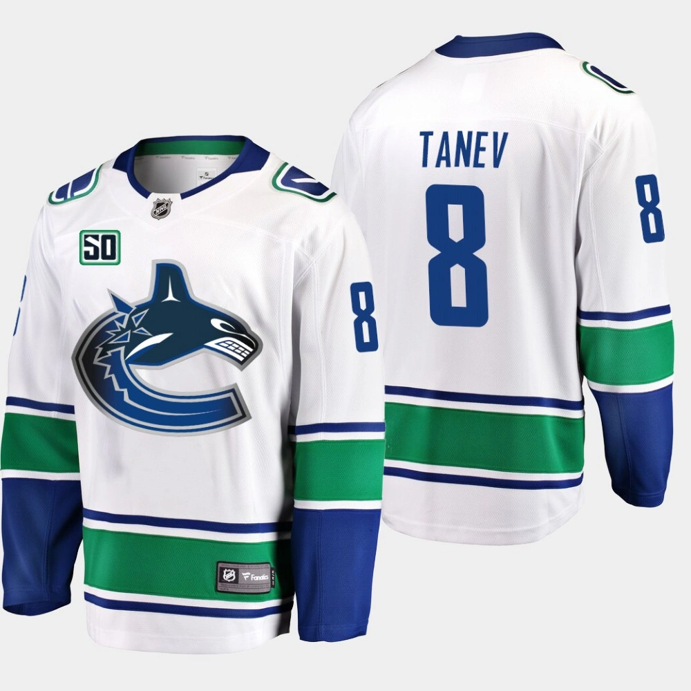 Men's Vancouver Canucks Christopher Tanev #8 50th Anniversary White Away Jersey