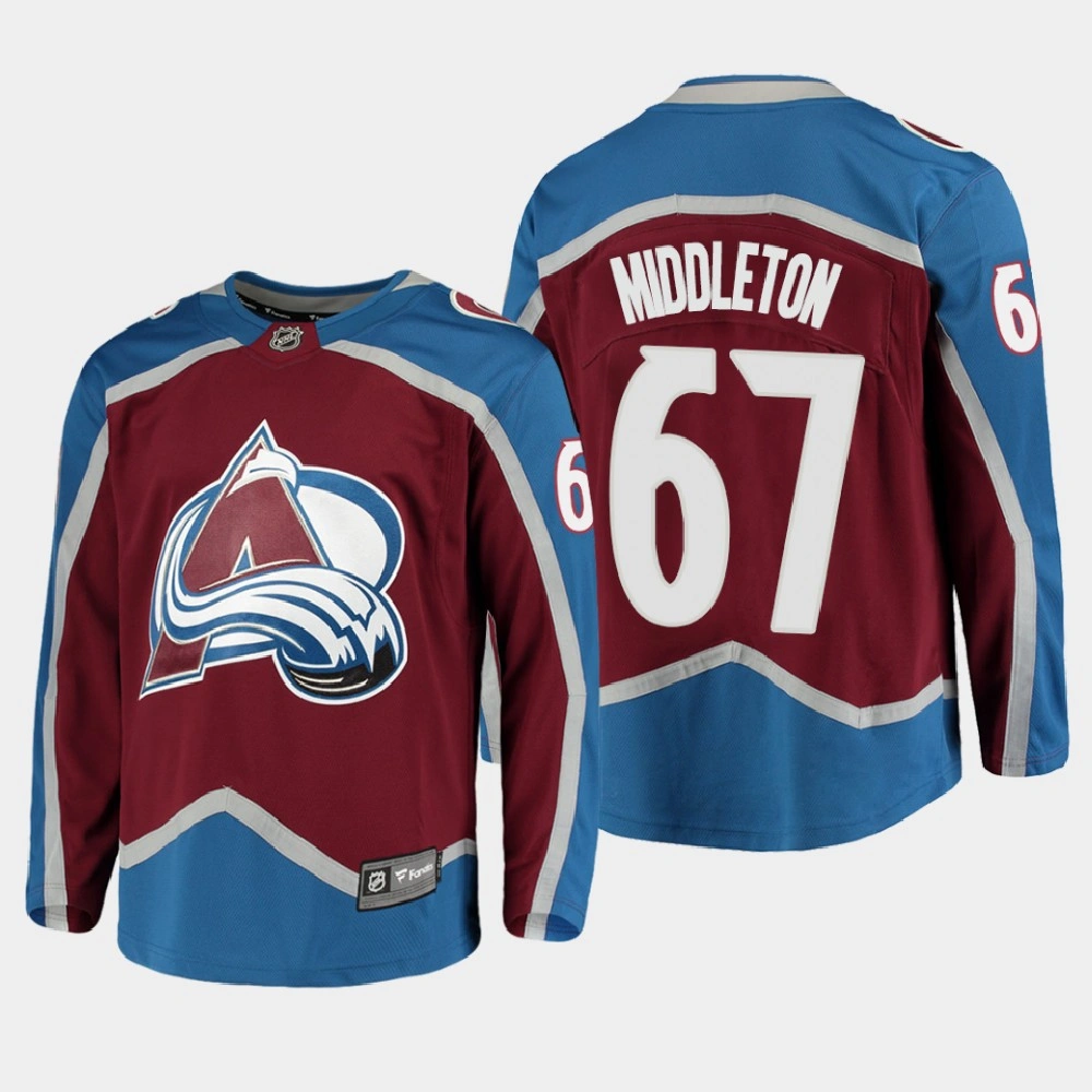 Youth Colorado Avalanche Keaton Middleton #67 Home 2021 Burgundy Jersey
