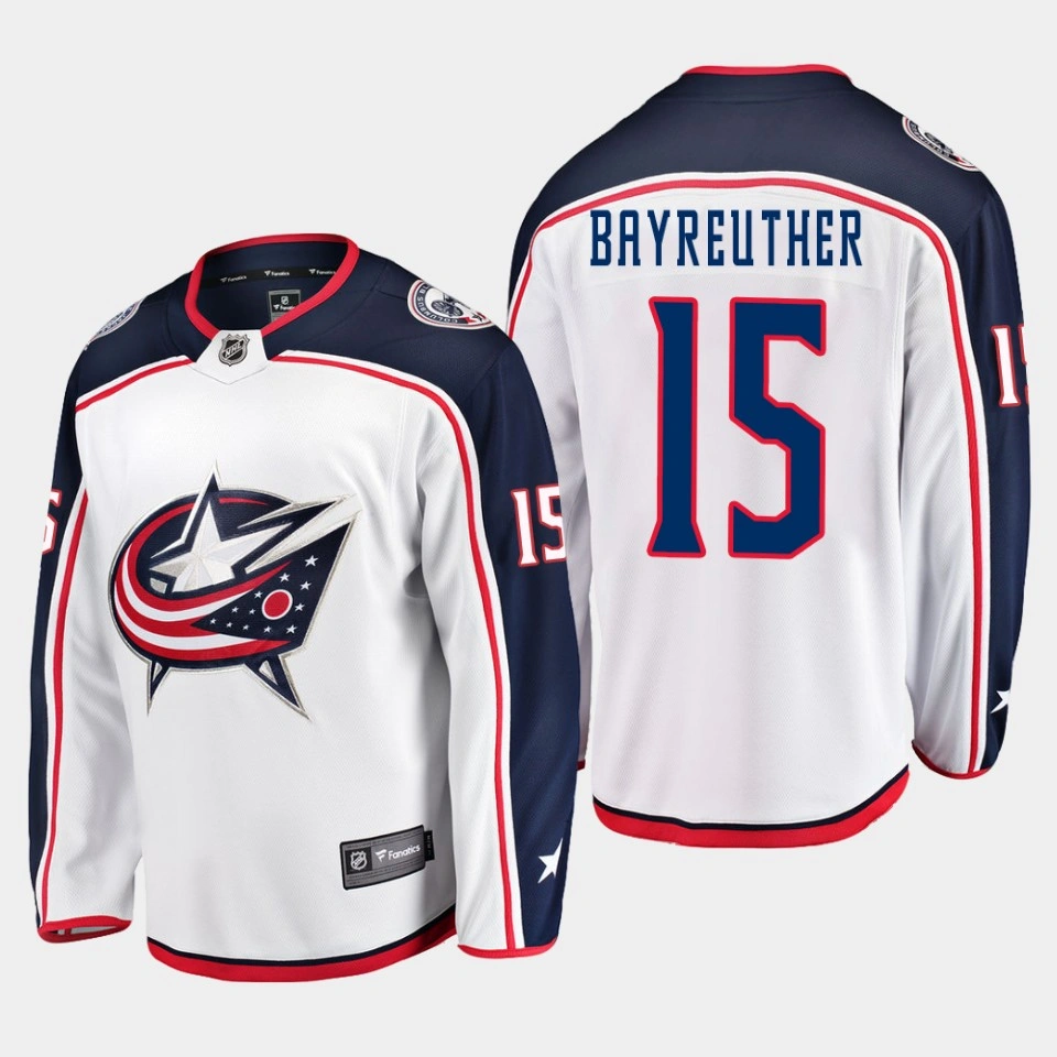 Columbus Blue Jackets Gavin Bayreuther Away White #15 Jersey Breakaway Player