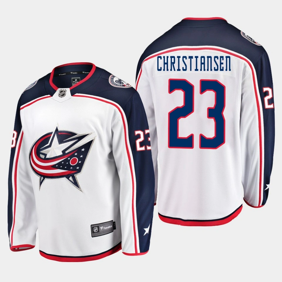 Columbus Blue Jackets Jake Christiansen Away White #23 Jersey Breakaway Player Columbus Blue Jackets Jake Christiansen Away White #23 Jersey Breakaway Player