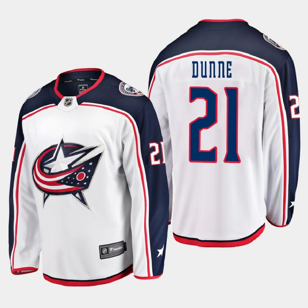 Women's Columbus Blue Jackets Josh Dunne #21 Away 2021 White Jersey Women's Columbus Blue Jackets Josh Dunne #21 Away 2021 White Jersey