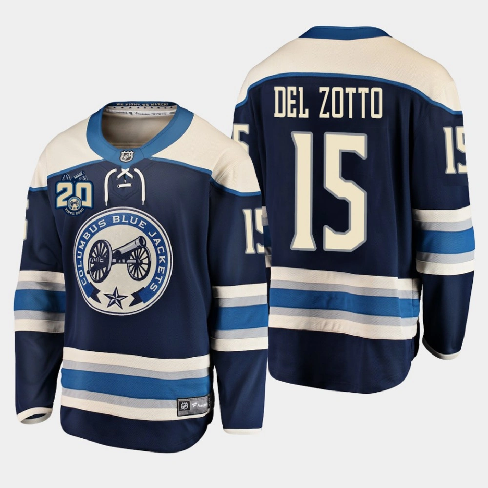 Men's Columbus Blue Jackets Michael Del Zotto #15 Alternate 2020-21 20th Anniversary Blue Jersey