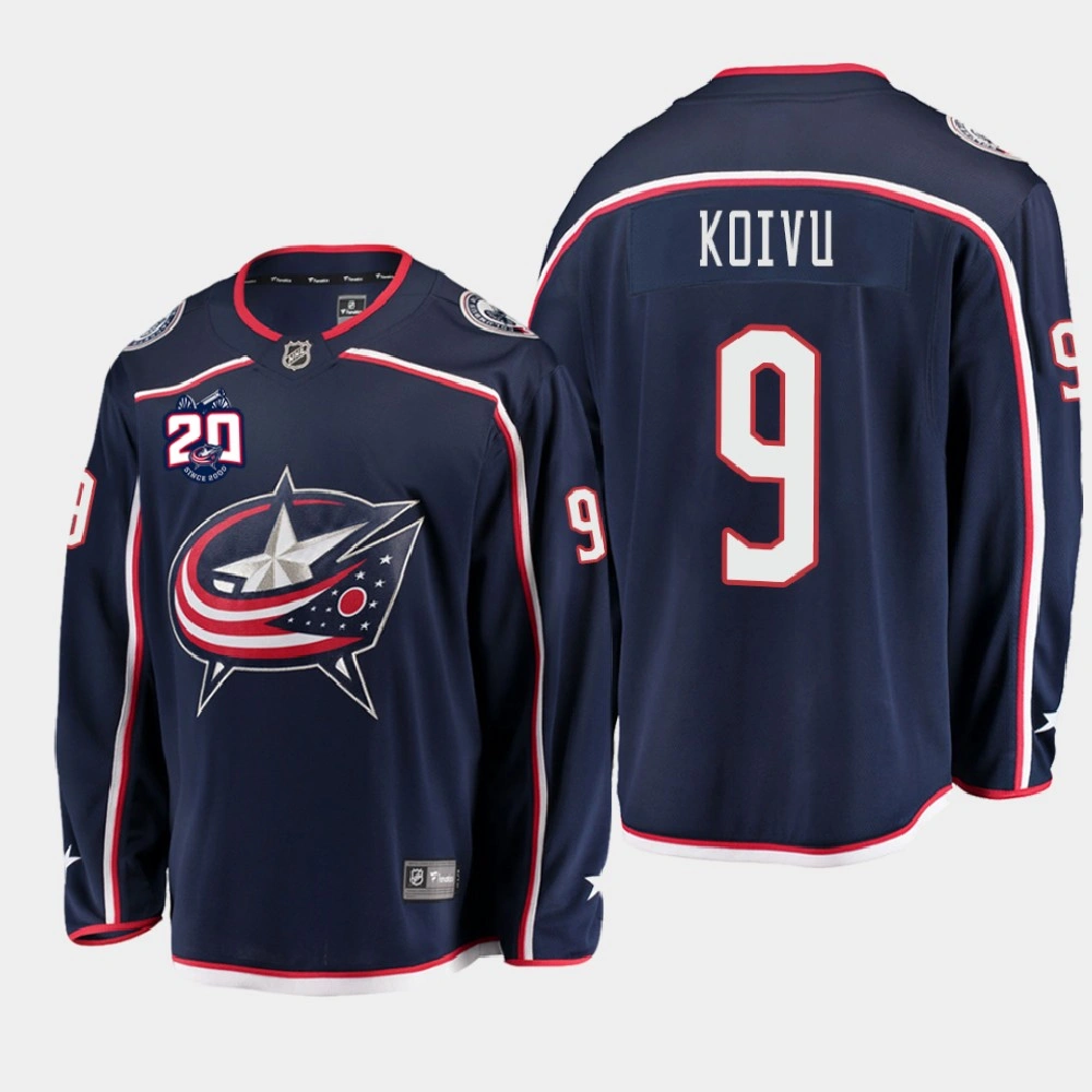 Men's Columbus Blue Jackets Mikko Koivu #9 Home 2020-21 20th Anniversary Navy Jersey