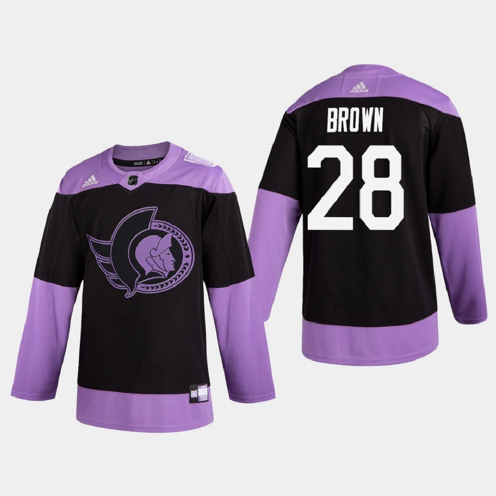 Men's Ottawa Senators Connor Brown #28 2020 Hockey Fights Cancer 2D Practice Purple Jersey