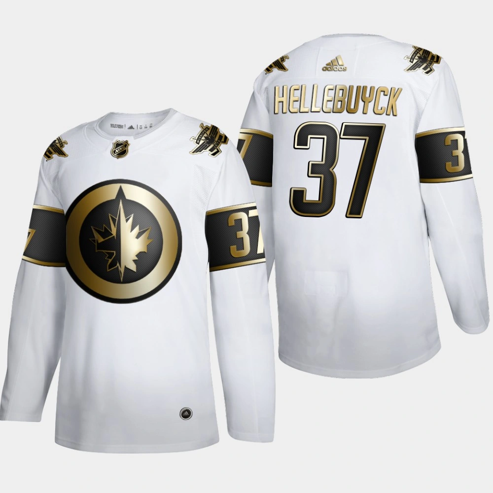 Women's Winnipeg Jets Connor Hellebuyck #37 NHL Golden Edition White Authentic Jersey
