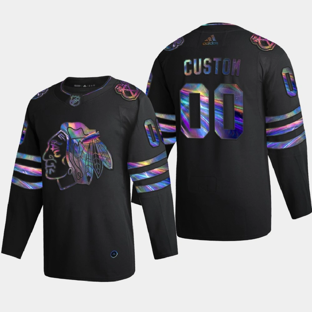 Women's Chicago Blackhawks Custom #00 Iridescent Holographic Collection Authentic Black Jersey