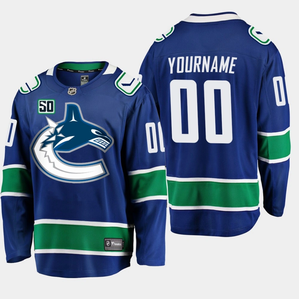 Men's Vancouver Canucks Custom #00 Blue 50th Anniversary Home Player Jersey Men's Vancouver Canucks Custom #00 Blue 50th Anniversary Home Player Jersey