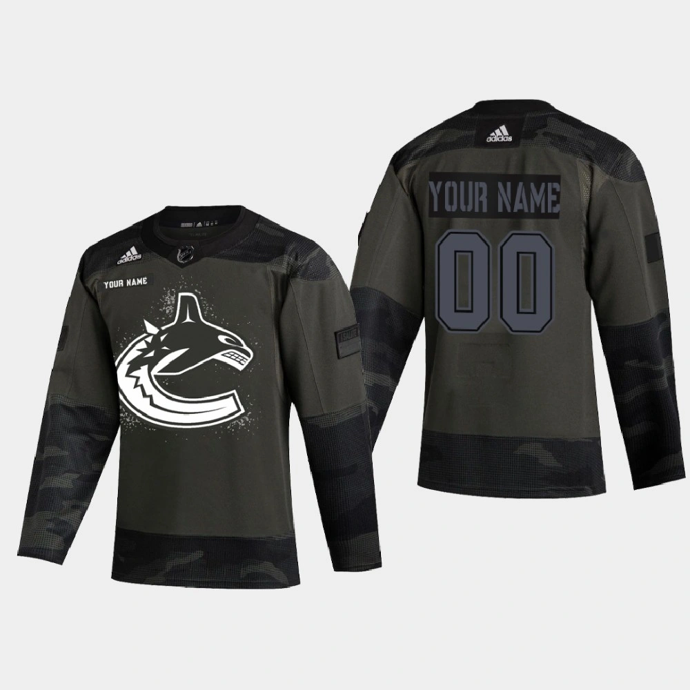Men's Vancouver Canucks Custom #00 2021 Armed Forces Night Warm-Up Camo Jersey Men's Vancouver Canucks Custom #00 2021 Armed Forces Night Warm-Up Camo Jersey