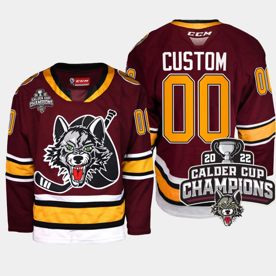 Men Chicago Wolves Custom #00 2022 Calder Cup Champs AHL Burgundy Jersey Men Chicago Wolves Custom #00 2022 Calder Cup Champs AHL Burgundy Jersey