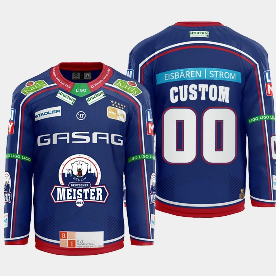 Youth Custom #00 Eisbaren Berlin 2022 Home Hockey Blue Jersey Youth Custom #00 Eisbaren Berlin 2022 Home Hockey Blue Jersey