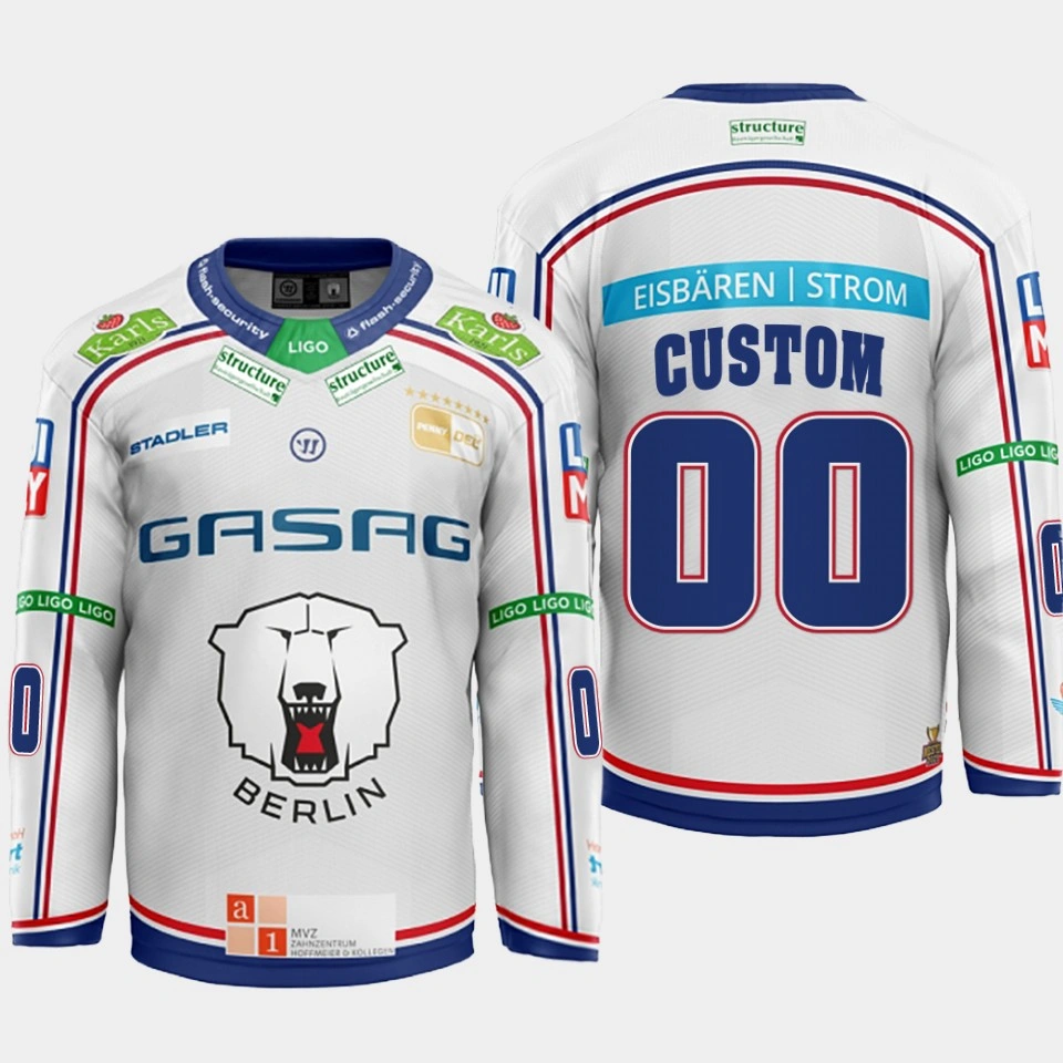 Youth Custom #00 Eisbaren Berlin 2022 Away Hockey White Jersey Youth Custom #00 Eisbaren Berlin 2022 Away Hockey White Jersey